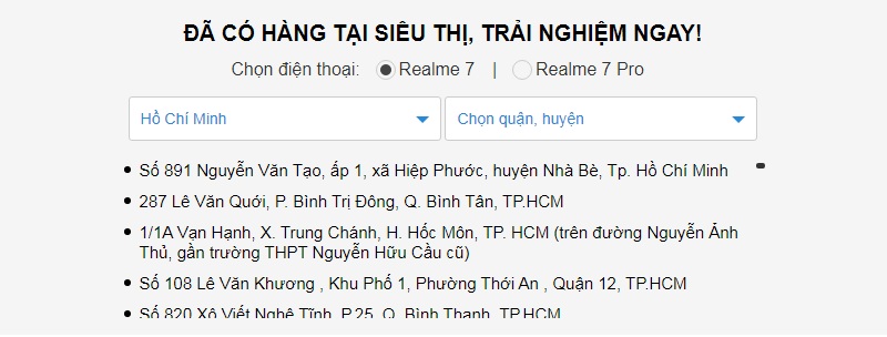 Tìm siêu thị gần nhất để trải nghiệm sản phẩm
