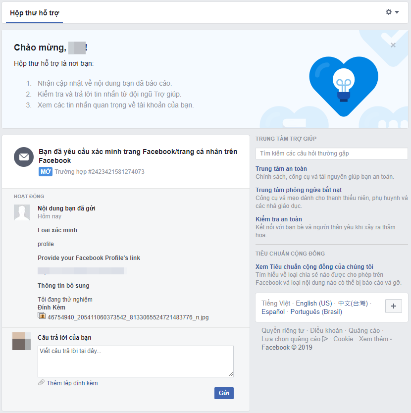 Dấu tích xanh Facebook là gì? Có ý nghĩa gì? Hướng dẫn đăng ký > Đợi phản hồi từ facebook.