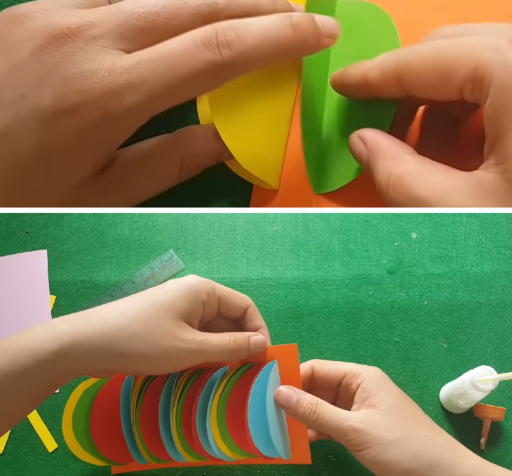 Dán những cạnh vào hình tròn vào miếng chữ nhật