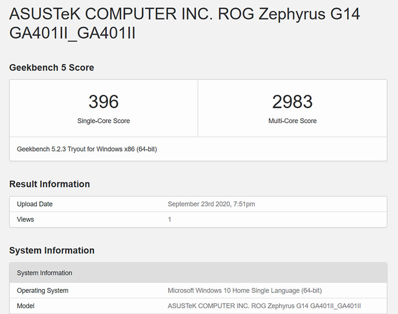 Đo CPU của ROG Zephyrus G14 bằng Geekbench 5