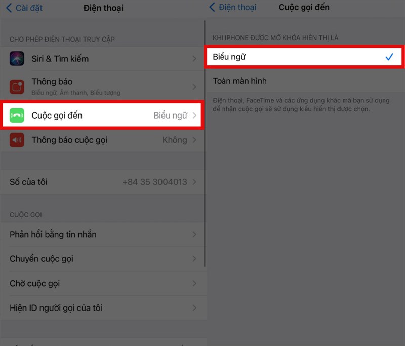 Chế độ hiển thị cuộc gọi