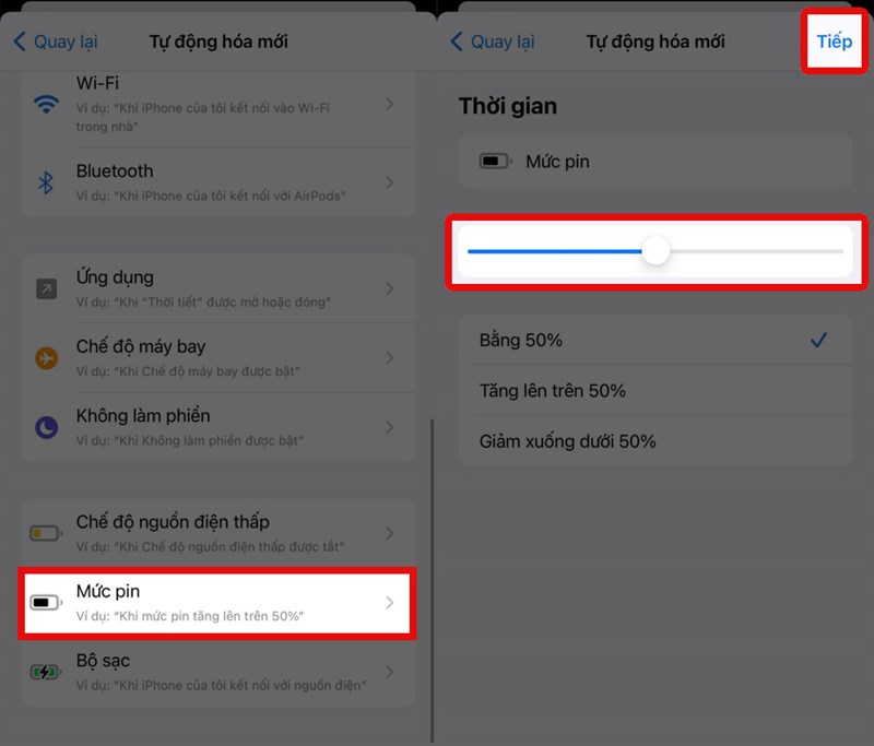 Đặt tự động tiết kiệm pin