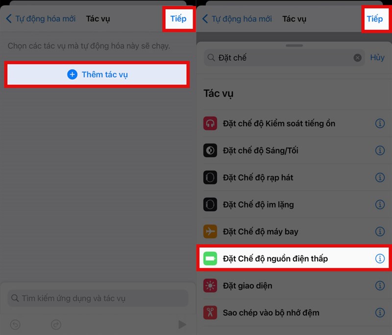 Đặt tự động tiết kiệm pin