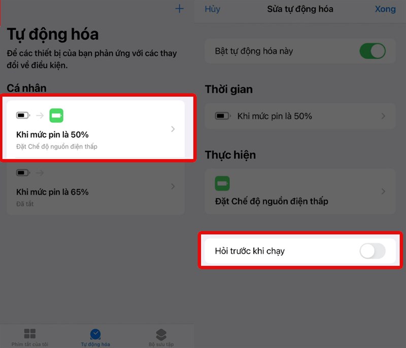 Đặt tự động tiết kiệm pin