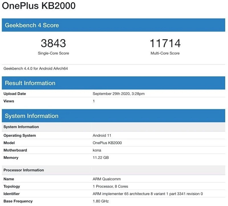 OnePlus 8T trên Geekbench