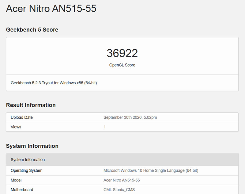Đo hiệu năng của Acer Nitro 5 i7 bằng Geekbench 5