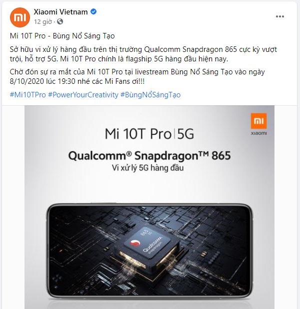 Xiaomi xác nhận Mi 10T Pro 5G sẽ ra mắt tại Việt Nam vào ngày 8/10, ‘Bùng nổ sáng tạo’ với chip Snapdragon 865 cao cấp