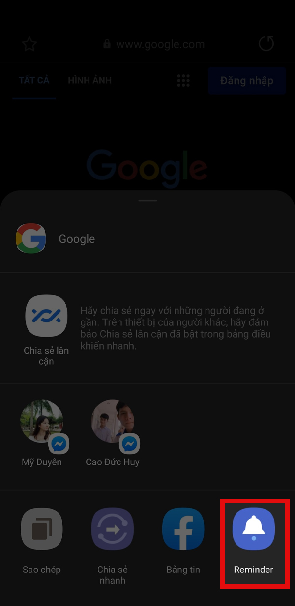 Lưu web bằng Reminder 
