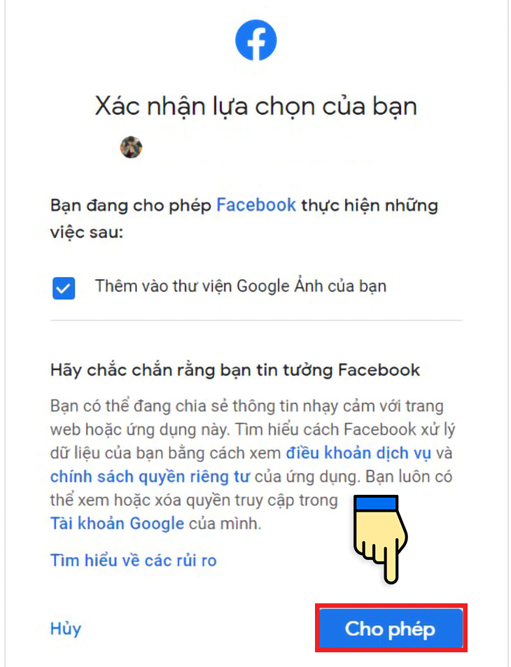 Nhấn xác nhận Cho phép 