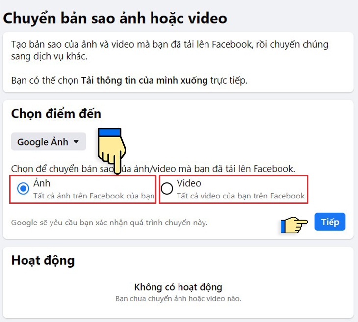 chọn mục Ảnh hoặc Video