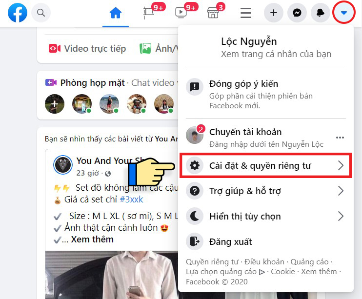 Truy cập vào mục Cài đặt trong Facebook