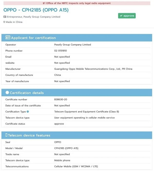 OPPO A15 và OPPO A15s đạt được nhiều chứng nhận tại các quốc gia khác nhau, một vài thông số cấu hình cũng được hé lộ