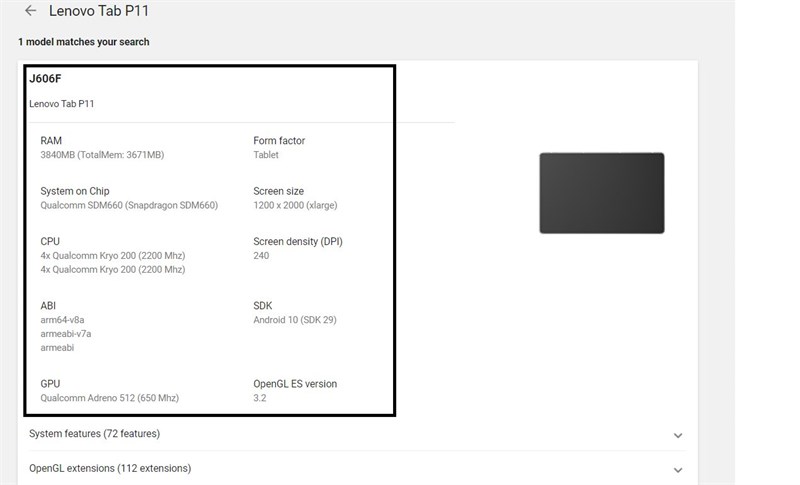 Lenovo Tab P11 xuất hiện trong danh sách Google Play Console