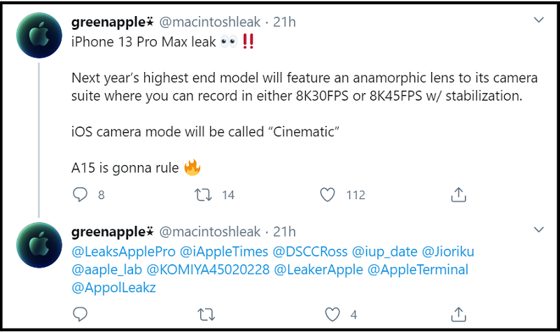 iPhone 13 Pro Max có thể có ống kính Anamorphic