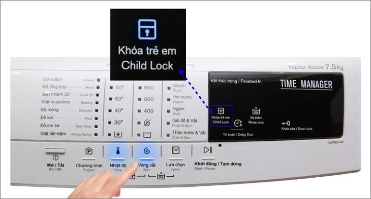 Nên chọn máy giặt có tính năng khóa trẻ em cho nhà có con nhỏ