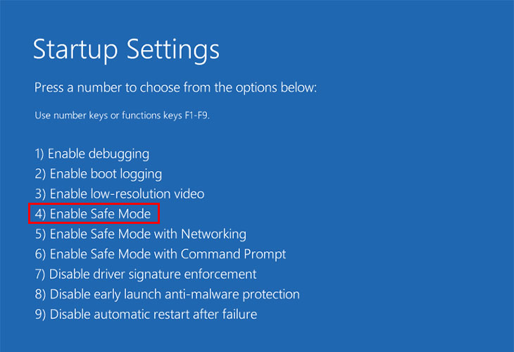 Tại Startup setiings, chọn Enable Safe Mode