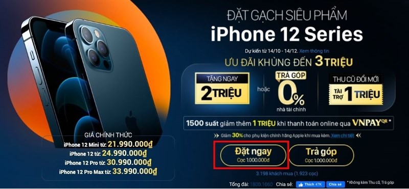 Các bước mua iPhone 12 qua VNPAY