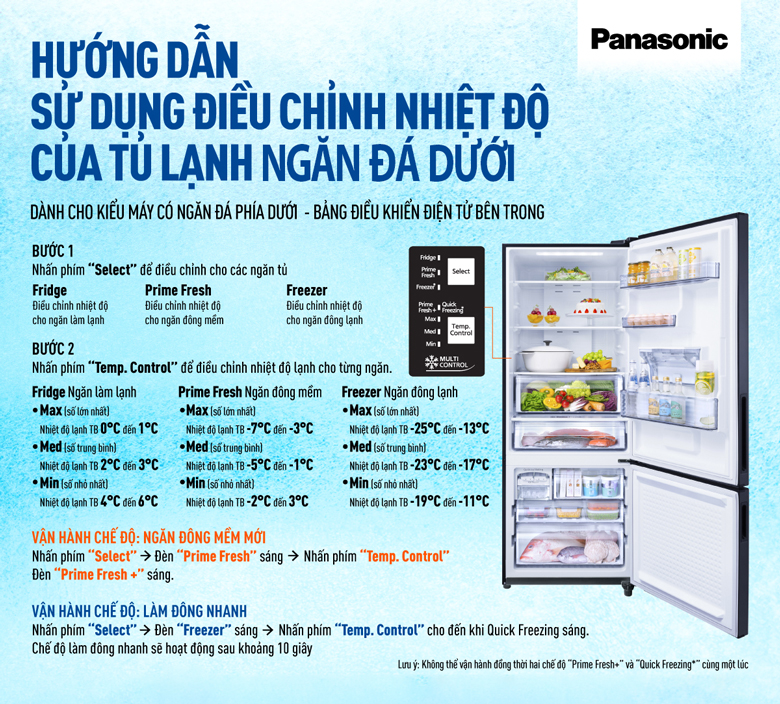 Hướng dẫn điều chỉnh nhiệt độ tủ lạnh Panasonic ngăn đá dưới