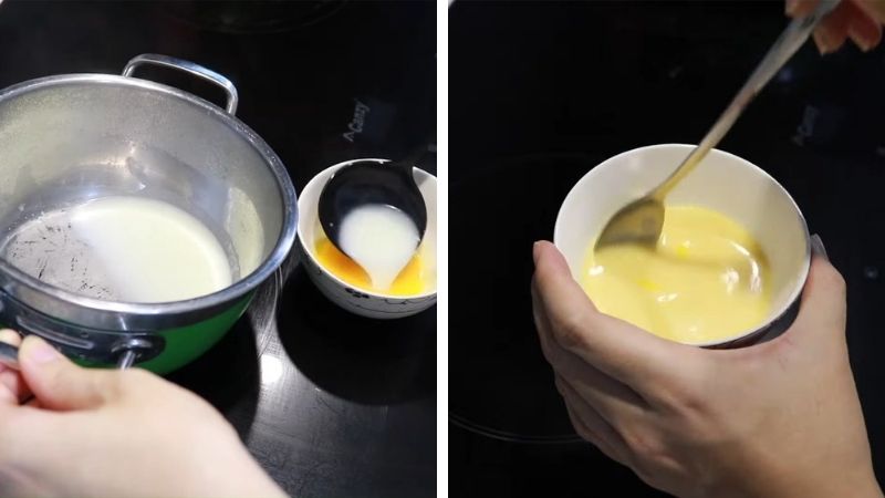 Đun sữa mẹ và pha lòng đỏ trứng