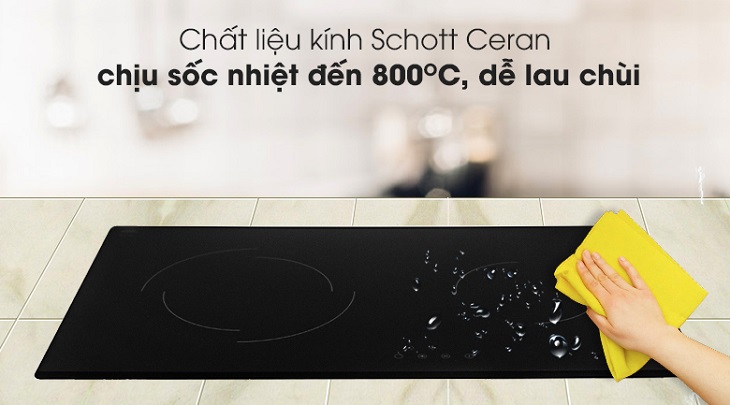 Bếp hồng ngoại được làm bằng mặt kính Schott Sfran cao cấp, dễ lau chùi