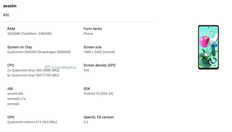 Thông số cấu hình LG K92 5G