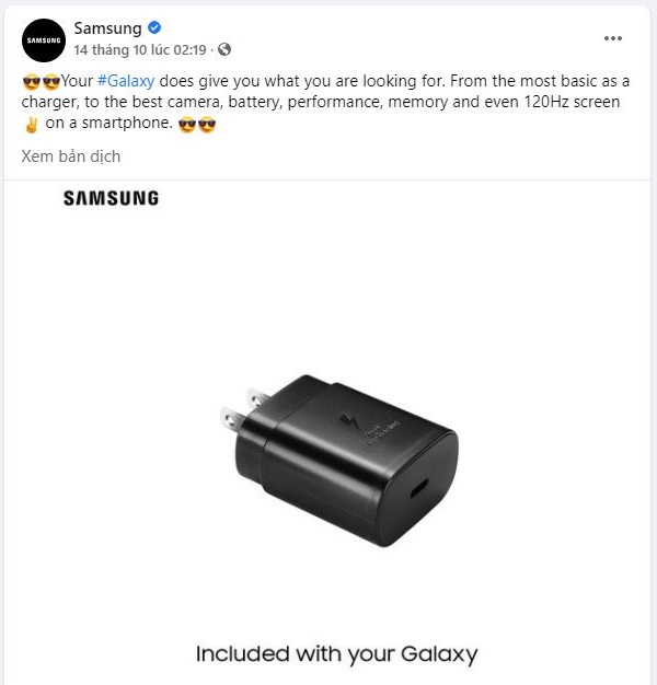 Khá là thú vị, Samsung vừa ‘đá xoáy’ iPhone 12 không đi kèm phụ kiện, bằng cách đăng tải hình ảnh củ sạc nhanh