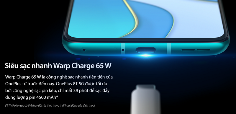 OnePlus 8T 5G hỗ trợ công nghệ sạc nhanh Warp Charge 65W