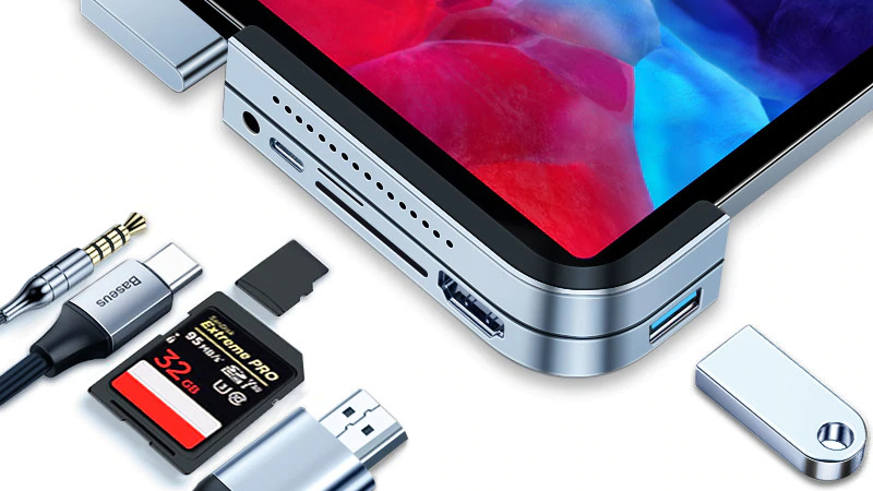Chỉ với một Hub kết nối sang USB-C mà iPad Pro có thể kết nối cùng lúc với nhiều thiết bị