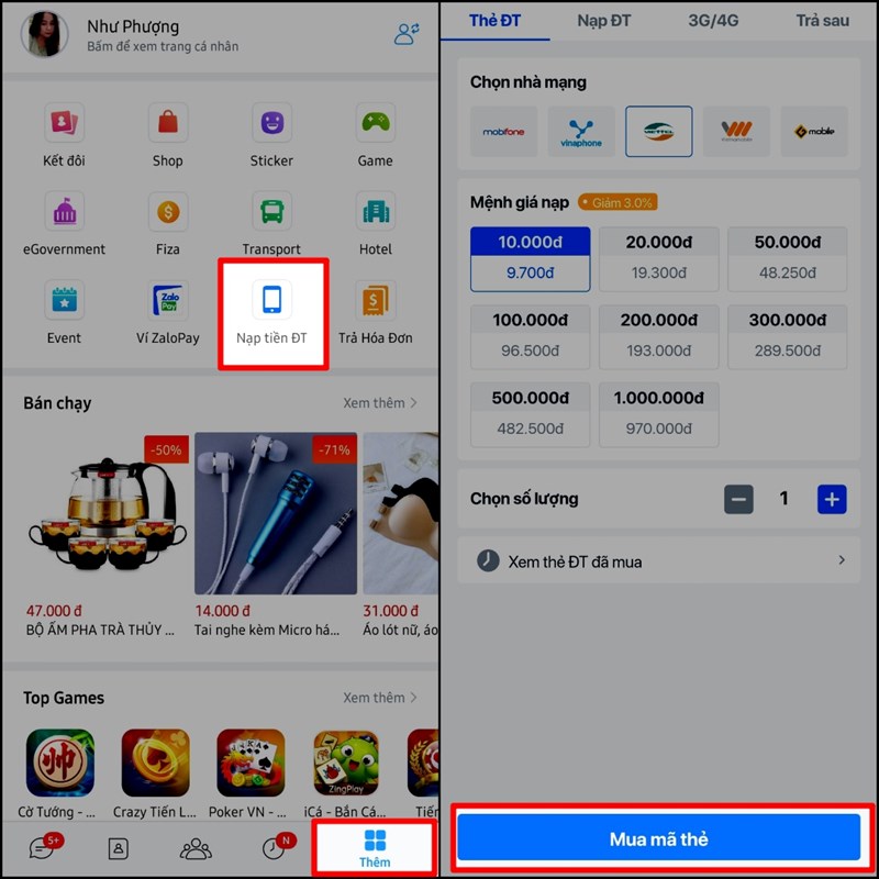 Nạp tiền điện thoại, mua gói cước 3G/4G vừa nhanh mà lại được chiết khấu Nạp tiền điện thoại, mua gói cước 3G/4G vừa nhanh mà lại được chiết khấu