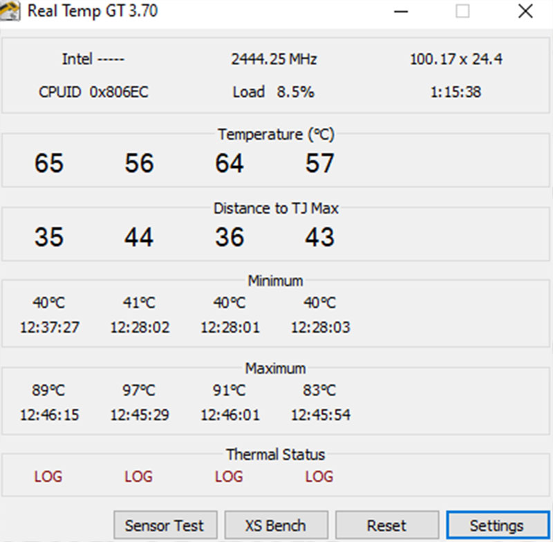 Test nhiệt độ CPU bằng Real Temp