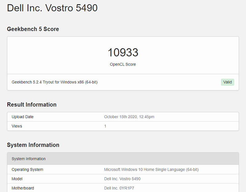 Đo hiệu năng của Dell Vostro 5490 bằng Geekbench 5