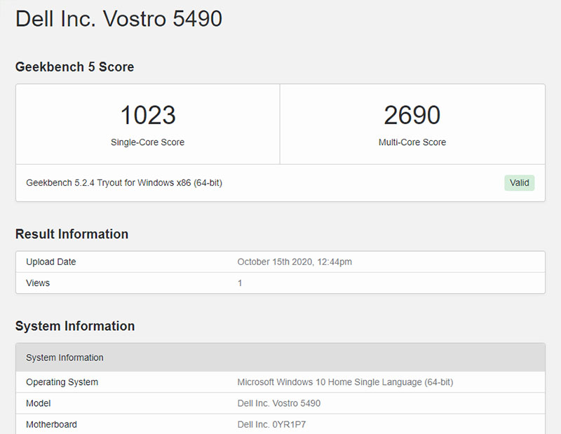 Đo CPU của Dell Vostro 5490 bằng Geekbench 5