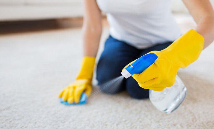 Washing carpets with glass cleaner and iron