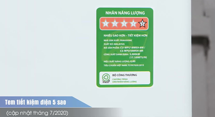 Review dòng máy lạnh WPU-WKH-8M của Panasonic > Máy lạnh Panasonic Inverter CU/CS-WPU-WKH-8M - Năng lượng 5 sao