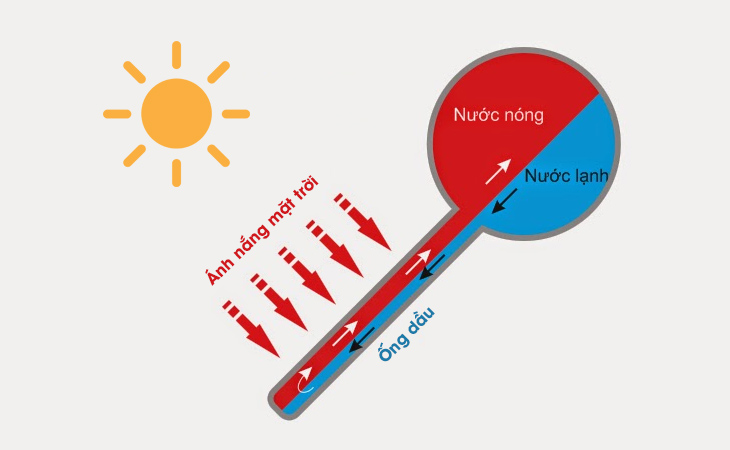 Ống dầu trên máy nước nóng năng lượng mặt trời là gì? Ưu và nhược điểm của ống dầu > Nguyên lí hoạt động