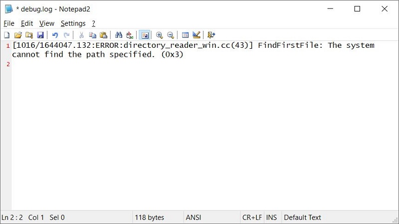 Nội dung bên trong của tệp debug.log