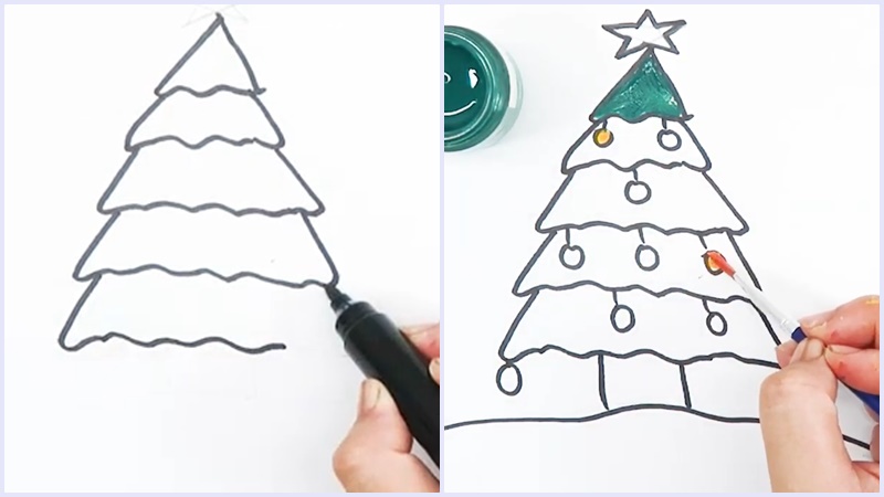 28 cách vẽ cây thông noel đẹp đơn giản cho bé