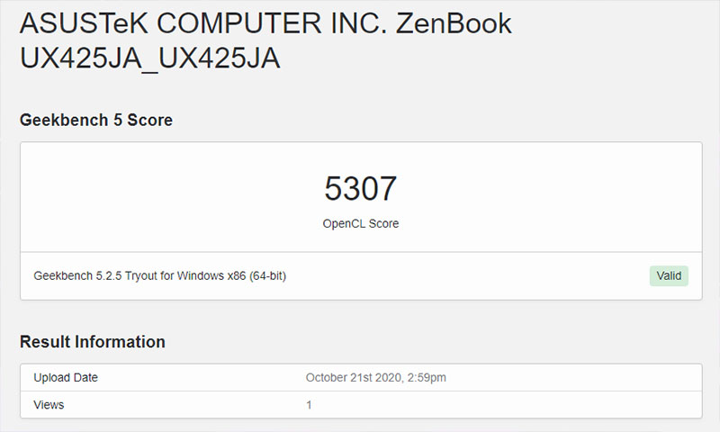 Test hiệu năng của ASUS ZenBook UX425JA bằng Geekbench 5