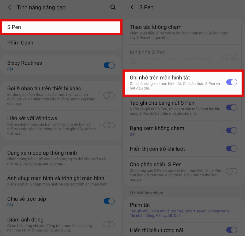 Ghi chú trên màn hình tắt Ghi chú trên màn hình tắt