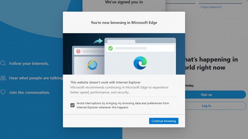 Hộp thoại chuyển hướng xuất hiện trên Internet Explorer khi bạn truy cập một số trang web Hộp thoại chuyển hướng xuất hiện trên Internet Explorer khi bạn truy cập một số trang web