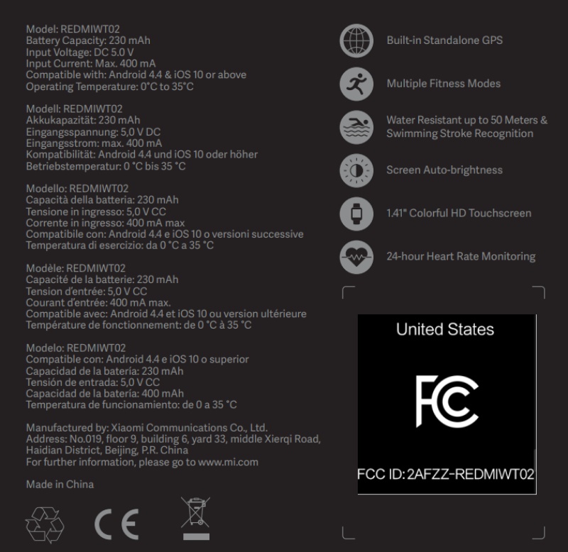Xiaomi Mi Watch Lite được FCC chứng nhận, tiết lộ các tính năng chính