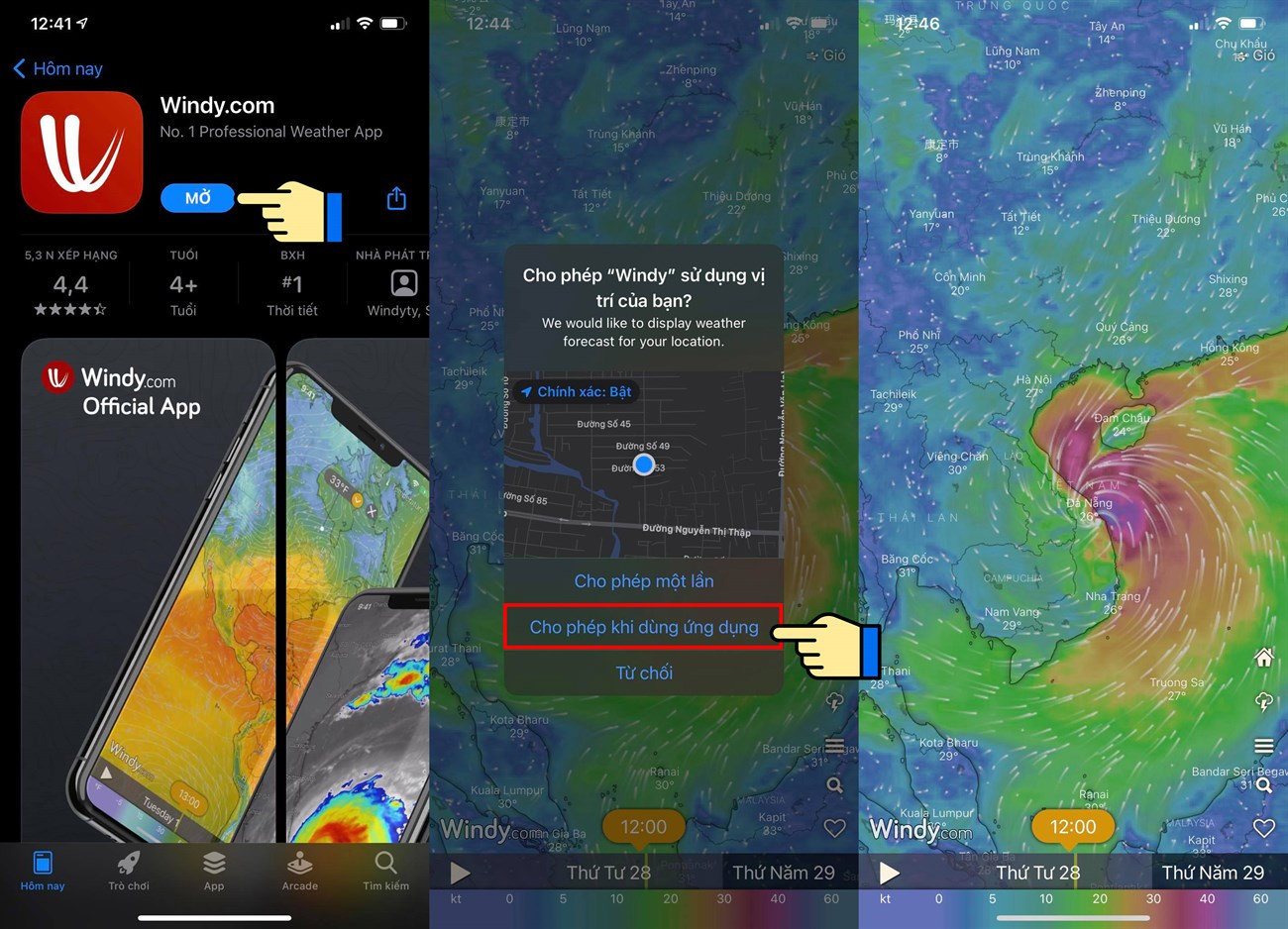 Cách xem bản đồ dự báo thời tiết, bão lũ, thiên tai Việt Nam trực tiếp qua vệ tinh > Cài đặt ứng dụng Windy