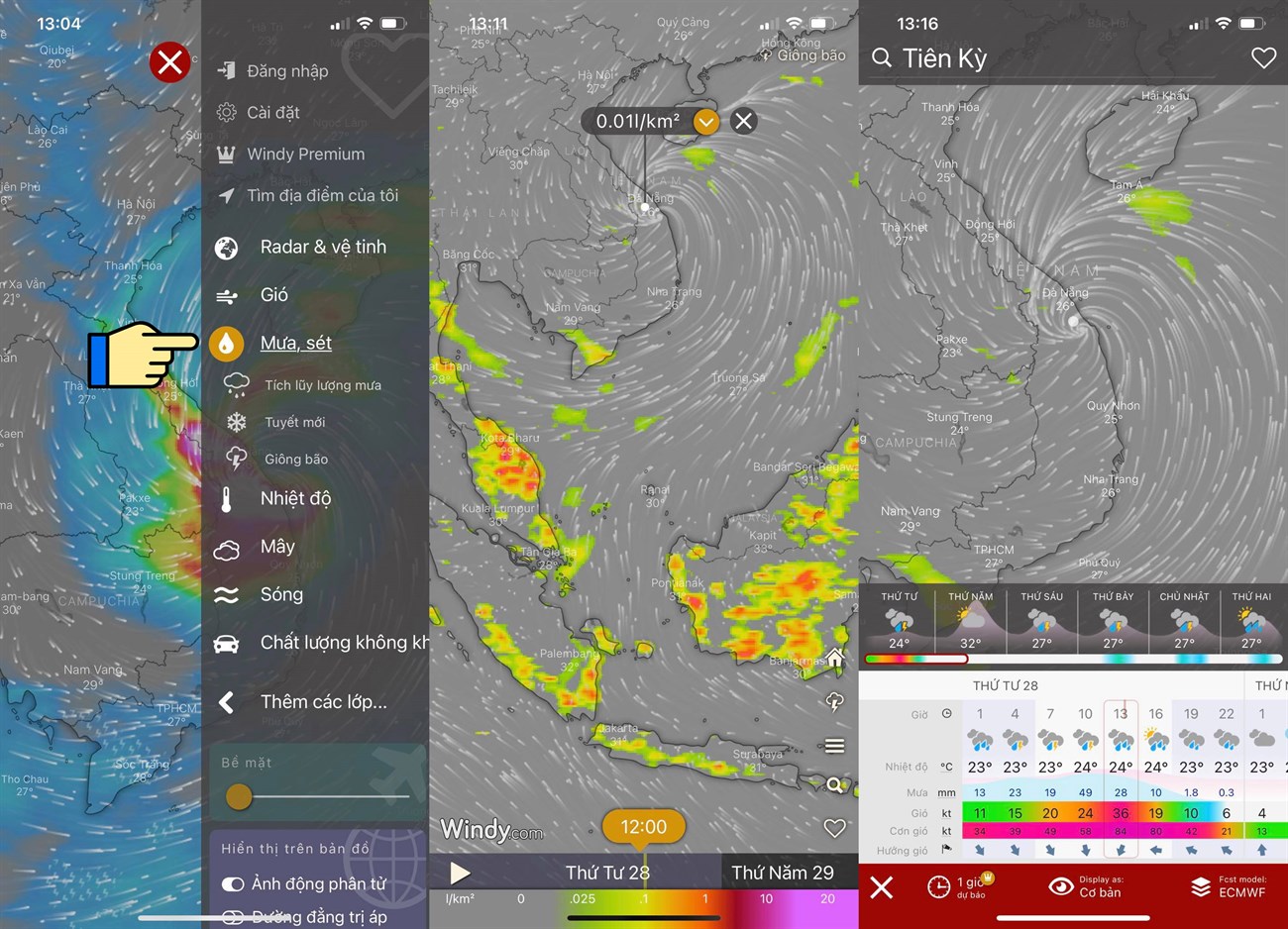 Cách xem bản đồ dự báo thời tiết, bão lũ, thiên tai Việt Nam trực tiếp qua vệ tinh > Theo dõi tình hình giông bão trên bản đồ