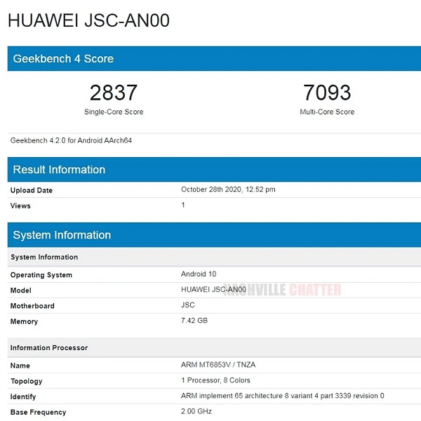 Huawei Nova 8 SE với chip Dimensity 720, RAM 8GB lộ diện trên nền tảng đo điểm Geekbench