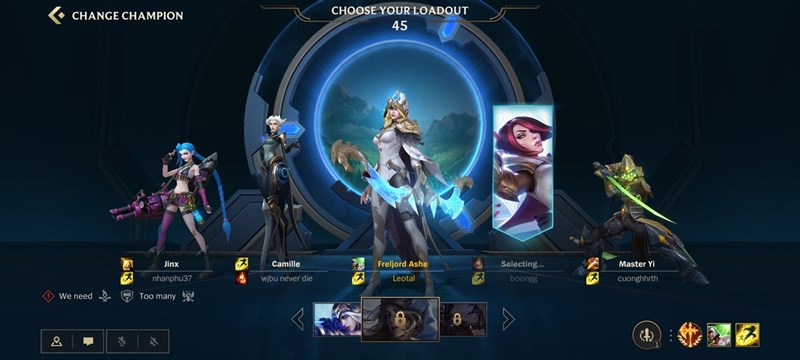 Giao diện chọn tướng Liên Minh Tốc Chiến