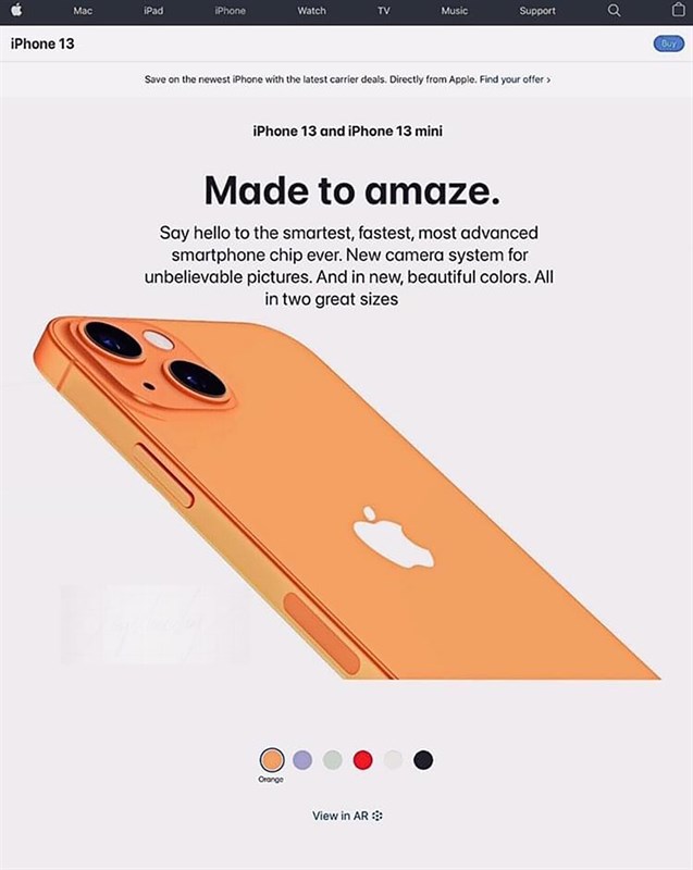 iPhone 13 và iPhone 13 mini sẽ có 6 tùy chọn màu sắc và có màu cam. Nguồn: Facebook Phúc Huy.