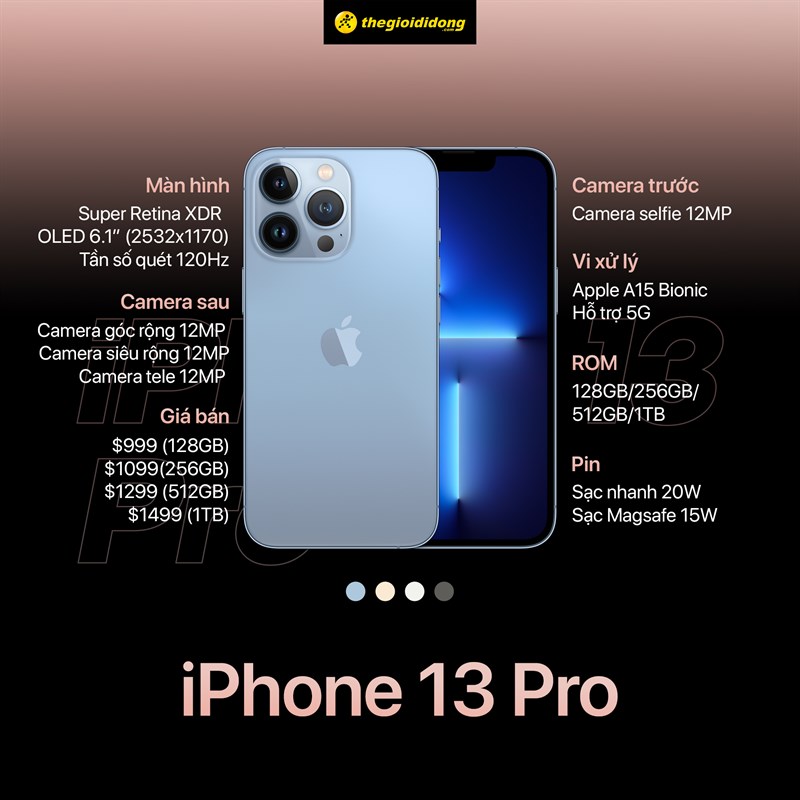 Tổng hợp iPhone 13 Pro Max: Có mấy màu? Giá bán, tính năng mới