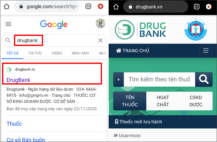 Truy cập trang web của Drugbank