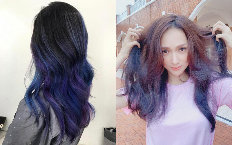 Bảng tóc nhuộm ombre tím xanh cho kiểu tóc nữ đẹp