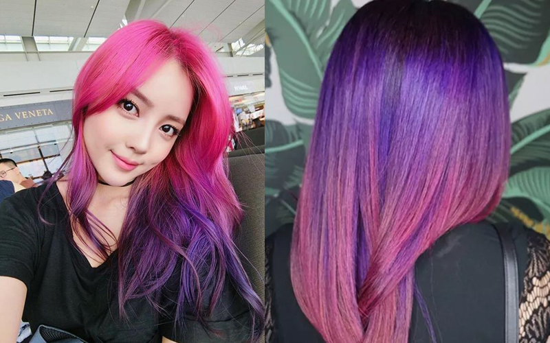 Nhìn vào kiểu tóc ombre hồng tím, bạn sẽ cảm thấy đam mê và phấn khích. Với sự kết hợp hoàn hảo giữa màu hồng nóng bỏng và tím cá tính, bạn sẽ trở nên quyến rũ và thu hút hơn bao giờ hết.